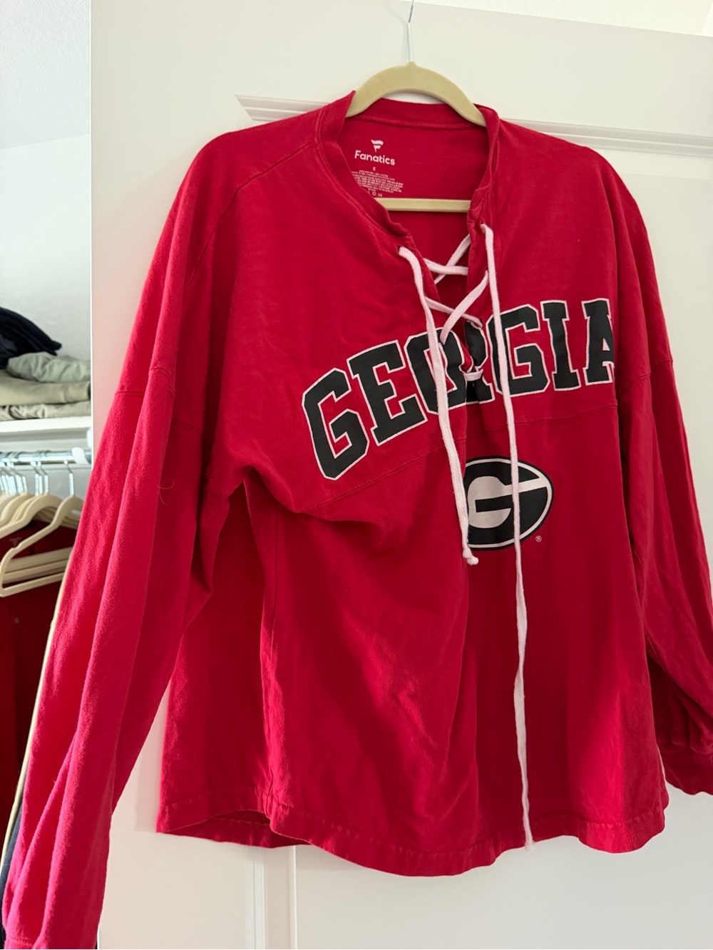 Fanatics Red Georgia Lace-Up V-Neck Long Sleeve Top
